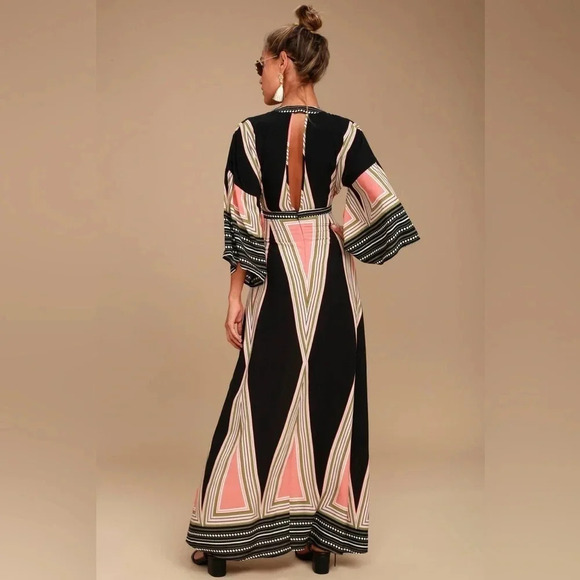 Lulus Montecito Black Geometric Print Maxi Dress Womens size S - Picture 2 of 13